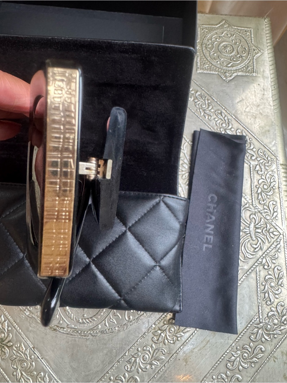CHANEL Black Oversized Square 5435A Sunglasses with Gold CC Emblem - Picture 5 of 13